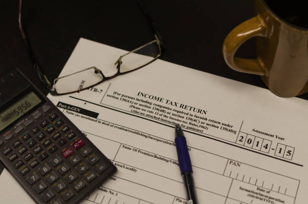 istock Income tax return filing 664889096