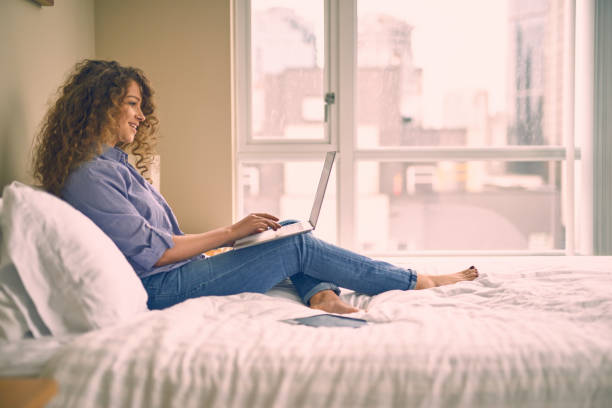 istock Young beautiful woman working at home 664895460