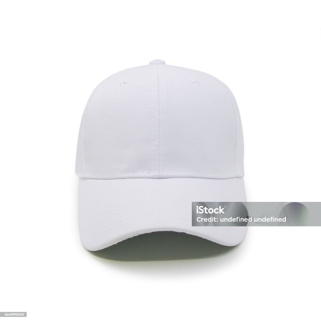 Blank baseball cap color white Mock up blank baseball cap closeup of front view on white background Cap - Hat Stock Photo