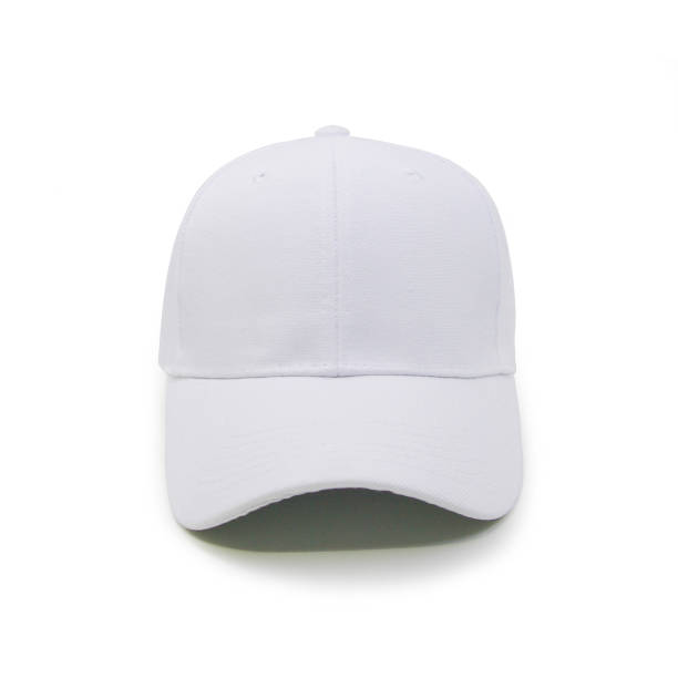Blank baseball cap color white Mock up blank baseball cap closeup of front view on white background white cap stock pictures, royalty-free photos & images
