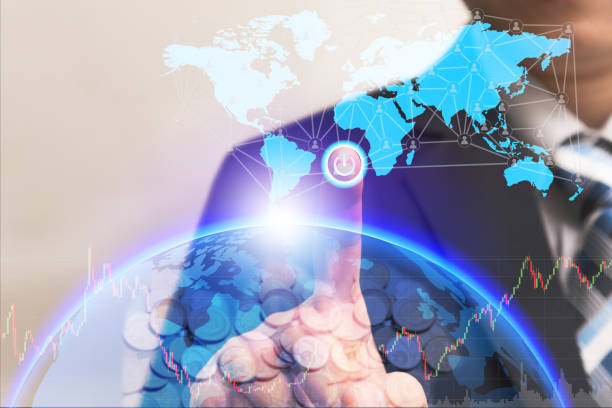 istock Businessman turn on power switch to connect global connection 664899790