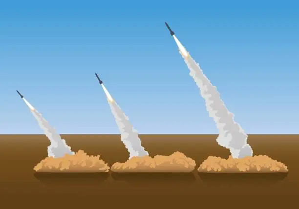 Vector illustration of firing missiles, vector illustration