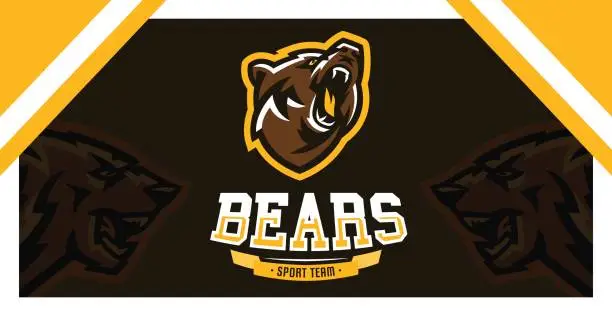 Vector illustration of symbol, identity, the font for the sports club, community, company, angry and growling, bear ready to attack. Vector illustration, dynamic execution