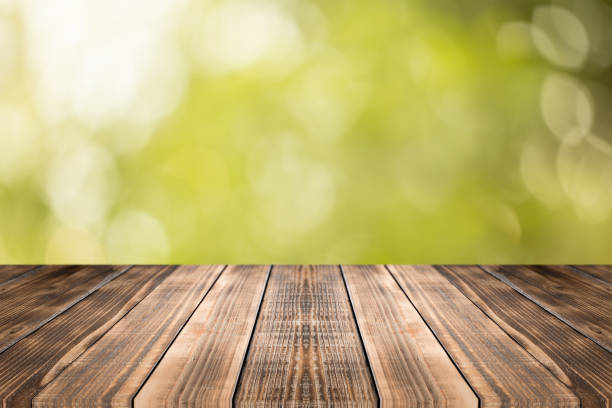 istock Old wood coordination table top on nature background,Space available for the product 664911648