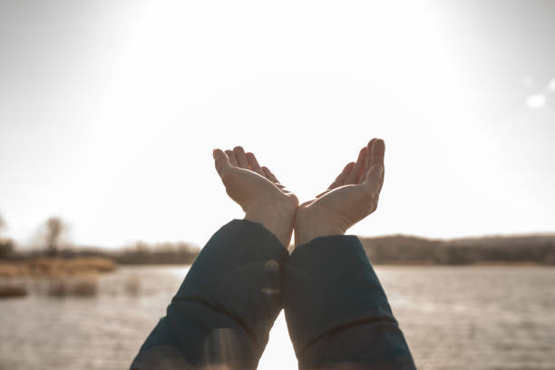 istock Girl holding hands above head at beach 664912538