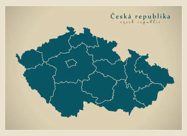 Vector illustration of Modern Map - Ceska republika with regions CZ