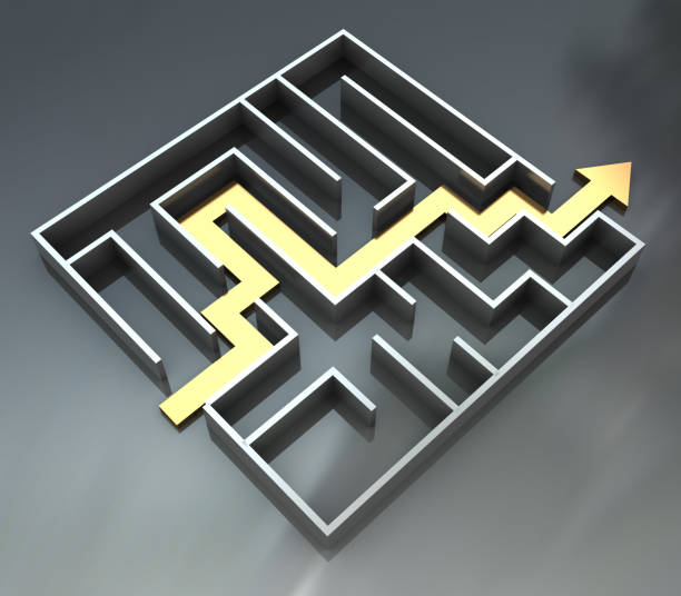 istock maze with arrow route 664916952