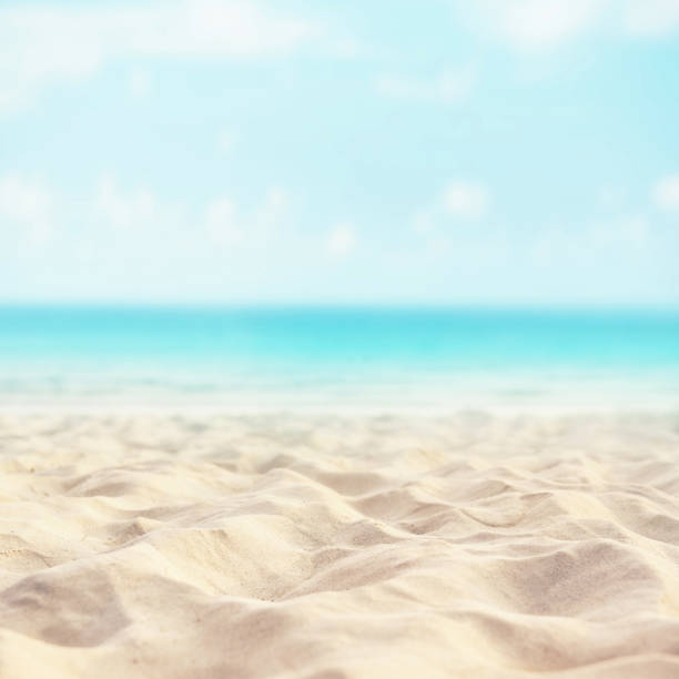 istock sand with blurred sea sky background, summer day 664920084