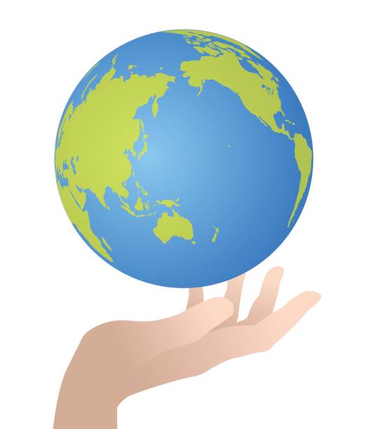 손, 벡터 일러스트 레이 션을 통해 부동 글로벌 세계 지도 - globe human hand earth world map stock illustrations