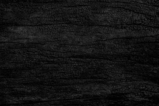 Black grunge background. Burned wood texture.