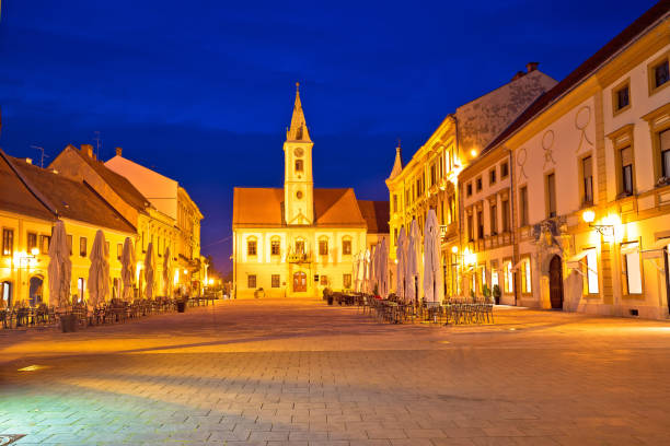 istock Varazdin baroque square evening view, northern Croatia 664924332