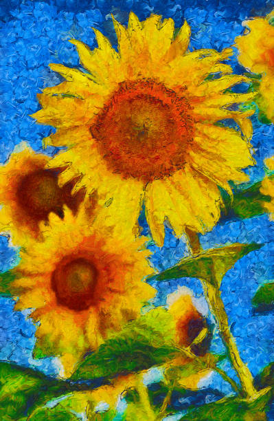 istock Sunflowers painting. Van Gogh style imitation. 664928364