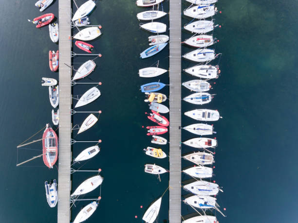 istock Ships in the harbour marina from a bird's eye view 664931112