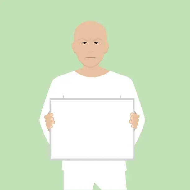 Vector illustration of Your text here. A cancer patient is holding a white sheet of paper