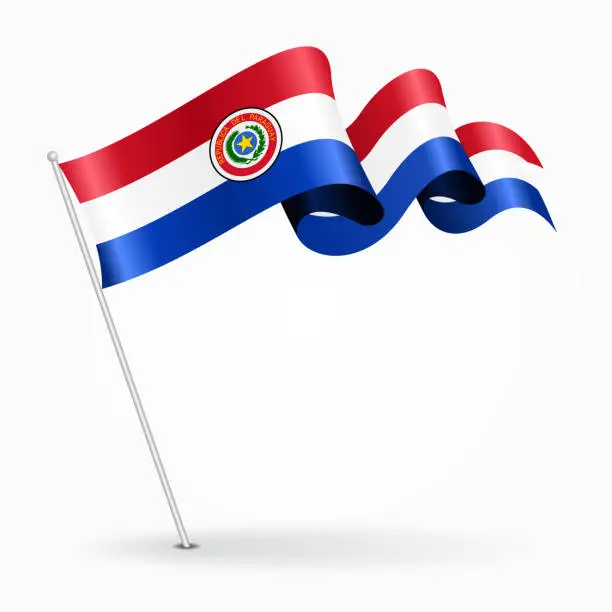 Vector illustration of Paraguayan pin wavy flag. Vector illustration.
