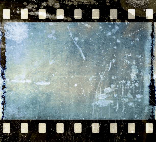 Vintage Blue Film Strip Frame with Abstract Figure of Man Stock