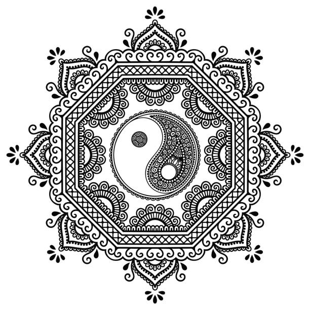 istock Vector henna tatoo mandala. Yin-yang decorative symbol. Mehndi style. Decorative pattern in oriental style. Coloring book page. 664959384