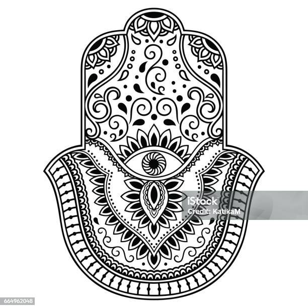 Vector Hamsa Hand Drawn Symbol Decorative Pattern In Oriental Style For The Interior Decoration And Drawings With Henna The Ancient Symbol Of The Hand Of Fatima Stock Illustration - Download Image Now