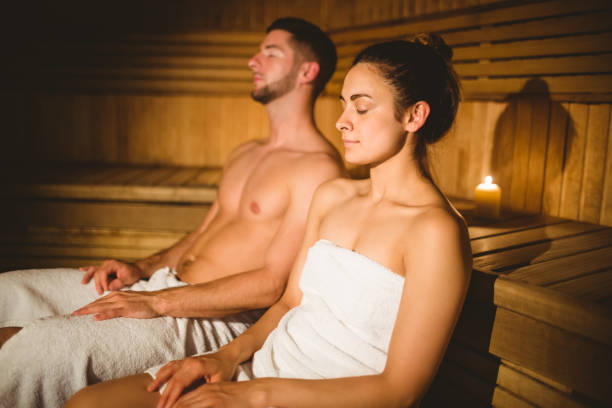 istock Happy couple enjoying the sauna together 664962298