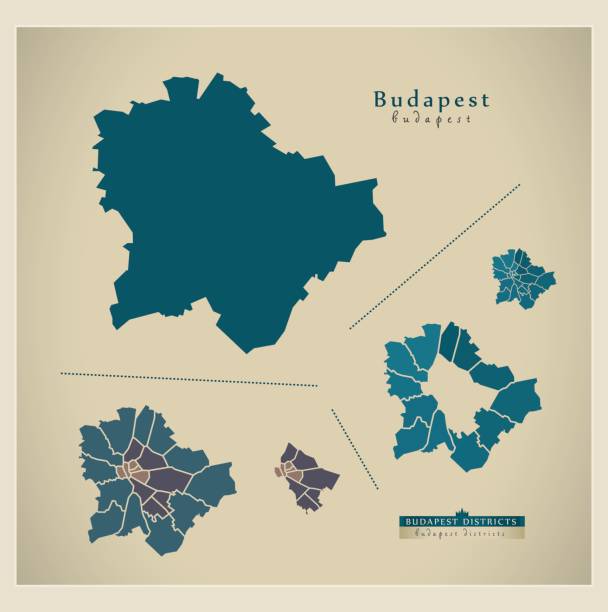 moderne karte - budapest hu - hungary budapest map cartography stock-grafiken, -clipart, -cartoons und -symbole