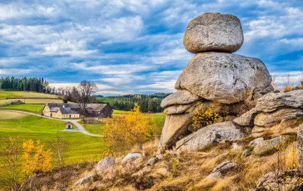 Photo of Waldviertel scenery with famous Wackelsteine rocking stones, Lower Austria region, Austria