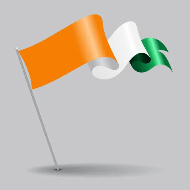 Vector illustration of Cote d Ivoire pin wavy flag. Vector illustration.