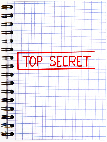 Notepad with a Top Secret mark isolated on white background