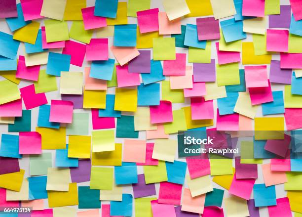 Sticky Note Post It Board Office Stock Photo - Download Image Now - Adhesive Note, Brainstorming, Wall - Building Feature