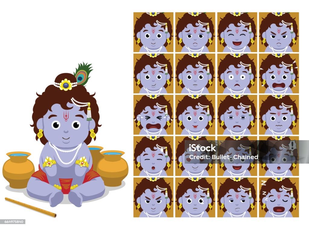 Hindu God Krishna Cartoon Emotion Faces Vector Illustration Stock  Illustration - Download Image Now - iStock