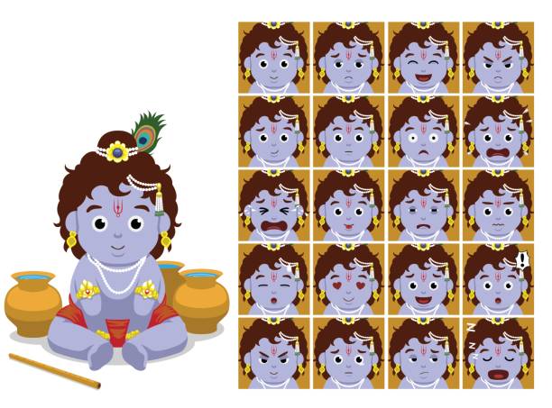 Hindu God Krishna Cartoon Emotion Faces Vector Illustration Stock  Illustration - Download Image Now - iStock