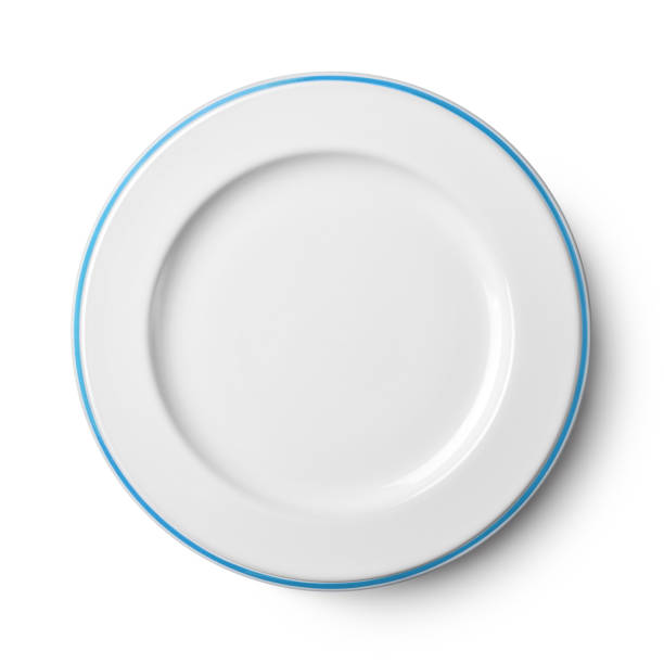Simple white circular porcelain plate with clipping path