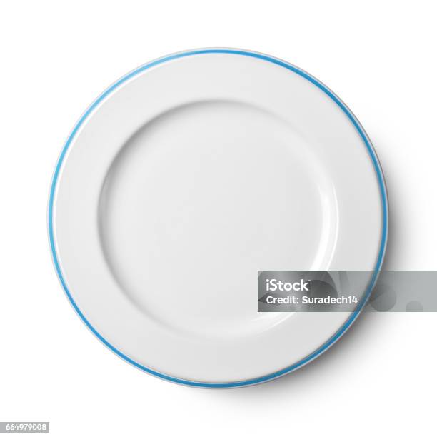 Simple White Circular Porcelain Plate With Clipping Path Stock Photo - Download Image Now