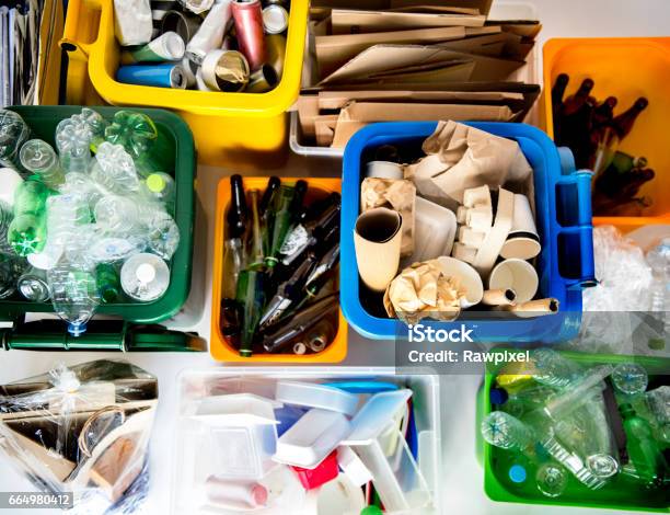 Trash For Recycle And Reduce Ecology Environment Stock Photo - Download Image Now - Recycling, Garbage, Recycling Symbol