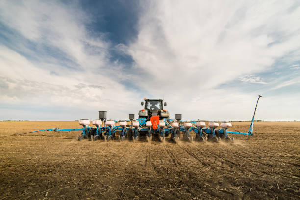 istock Farmer seeding crops at field 664980600