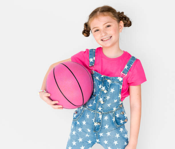 little girl smiling happiness basketball sport portrait - 12014 imagens e fotografias de stock