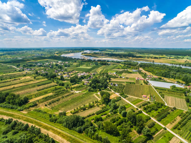 istock Vistula river and countryside landscape from bird's eye view. 664986974