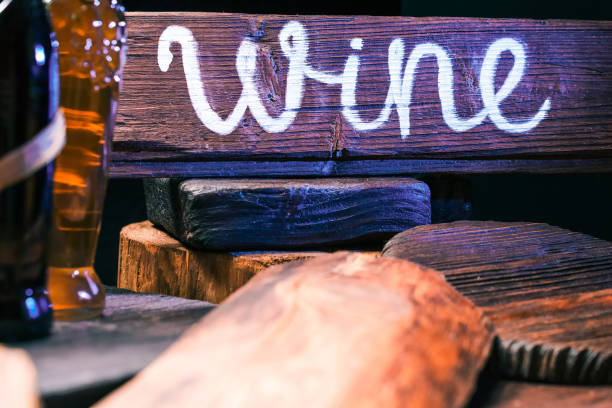 istock Wooden signboard in wine house 664987996