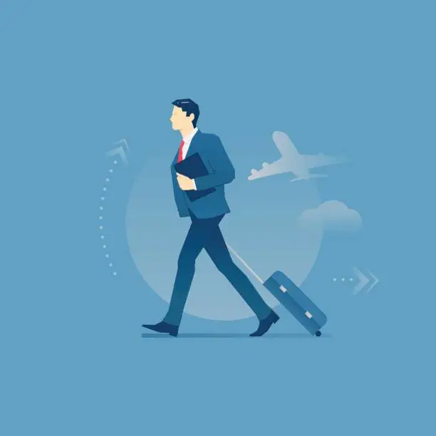 Vector illustration of Businessman carrying a luggage in business trip