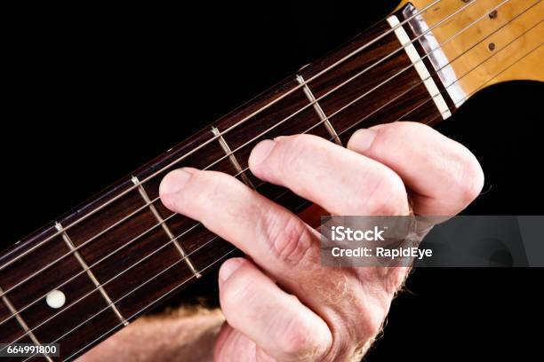 Guitar Tutorial C Major Chord Demonstrated On Electric Guitar Stock Photo - Download Image Now