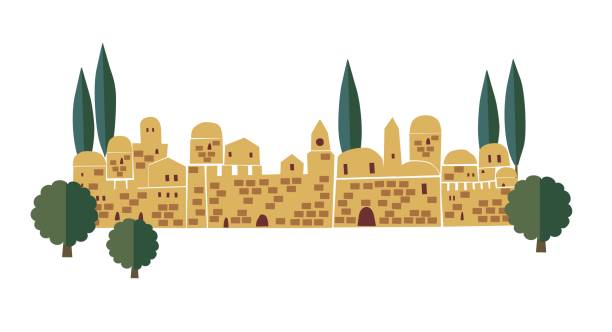 중간 동쪽 마을, 성 시, 벡터 일러스트 레이 션 - jerusalem middle east architecture jerusalem old city stock illustrations