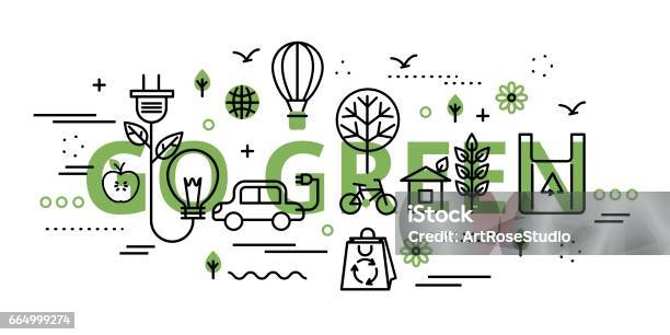 Go Green Concept Infographie Couleur De Verdure Vecteurs libres de droits et plus d'images vectorielles de Protection de l'environnement - Protection de l'environnement, Environnement, Être aux petits soins