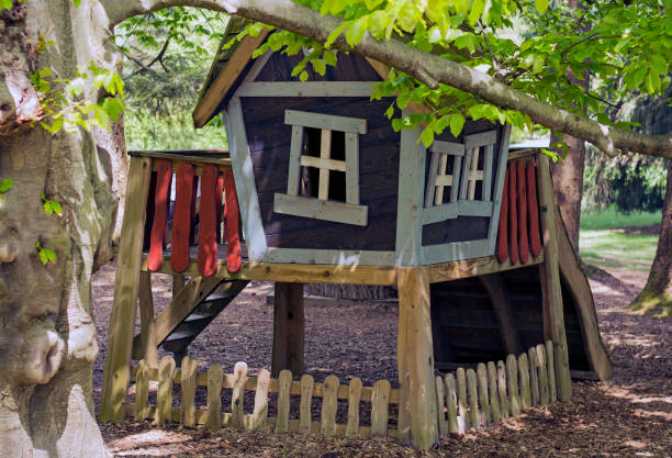 Children playing house Children playing house in the woods. kids play house stock pictures, royalty-free photos & images