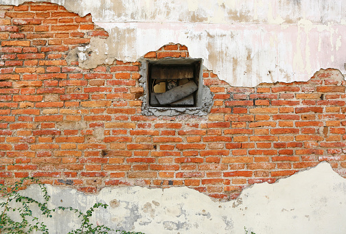 Background of old brick wall texture with old air ventilation
