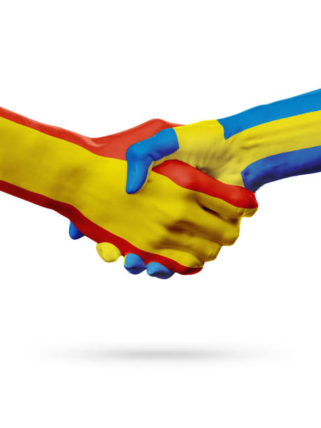 istock Flags Spain, Sweden countries, partnership friendship handshake concept. 665009516