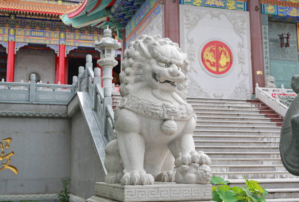 istock Lion statue on chinese temple in Thailand. 665013642