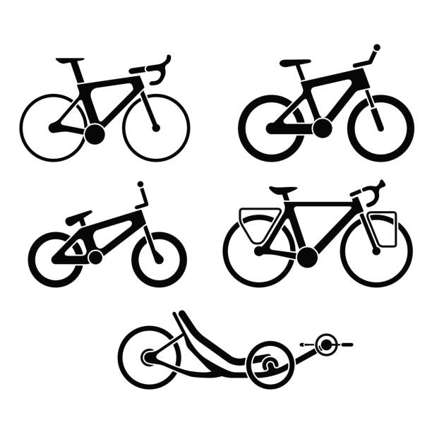 reihe von fahrrädern silhouette icons - liegefahrrad stock-grafiken, -clipart, -cartoons und -symbole