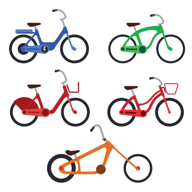 illustrazioni stock, clip art, cartoni animati e icone di tendenza di set di biciclette silhouette icone - bicicletta elettrica