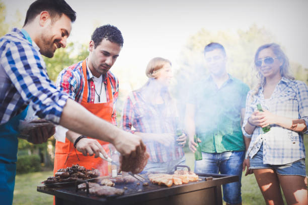 istock Friends having a barbecue party in nature  while having a blast 665016678