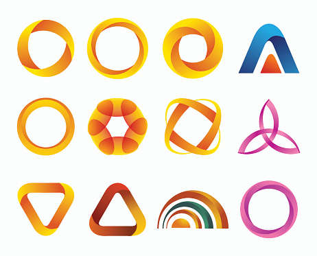 Set of templates gradient logos. Vector Illustration. Symbols for your design. Three-dimensional quality vector icons. Eps 10 file.