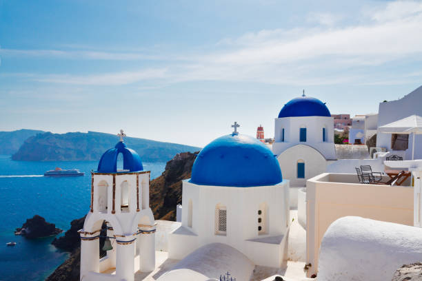 istock view of caldera with blue domes, Santorini 665023954